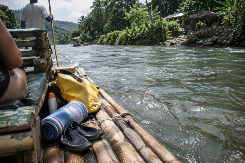 A bamboo raft drifting on the calm White River near Ocho Rios, Jamaica